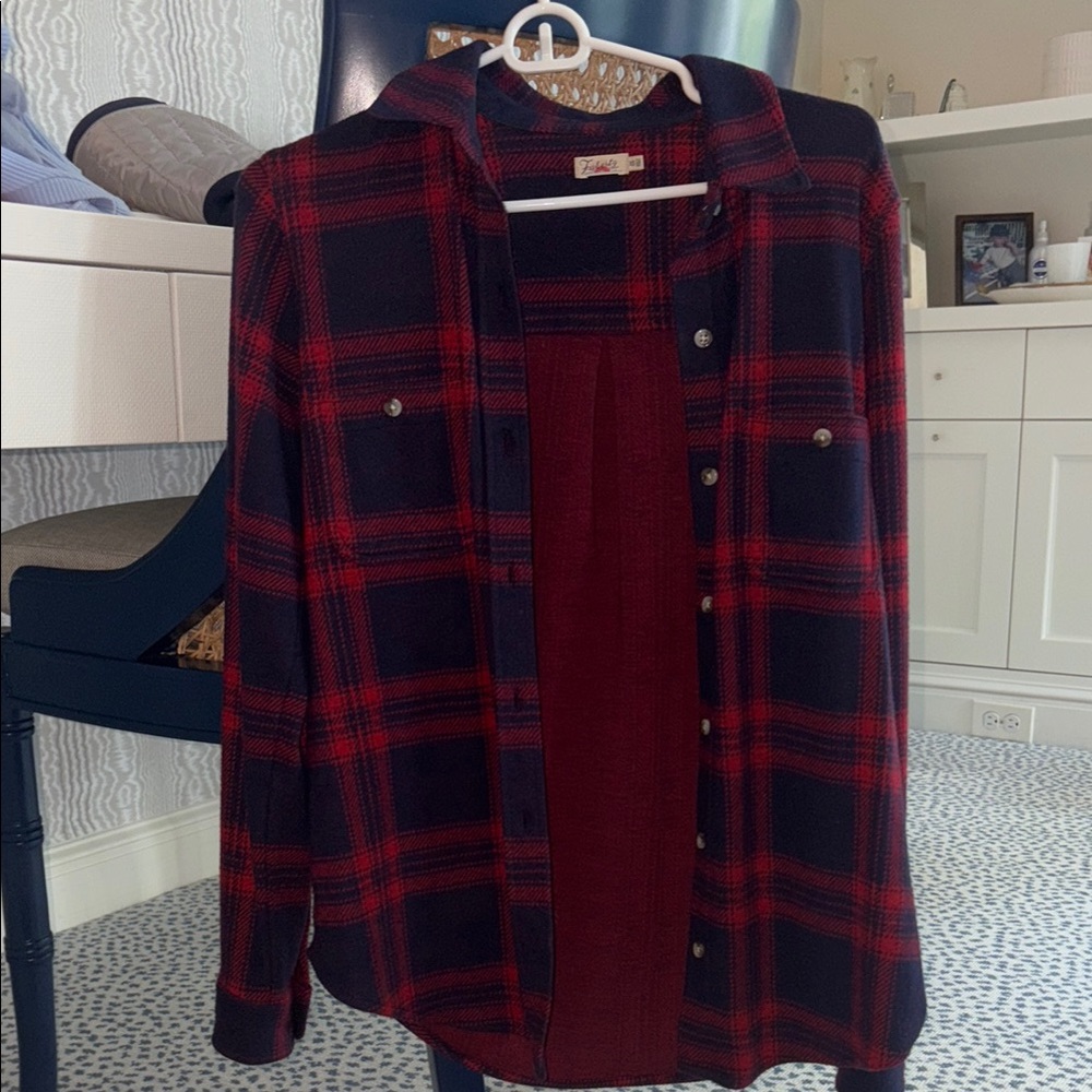 Red and Black Plaid Button-Up Shirt